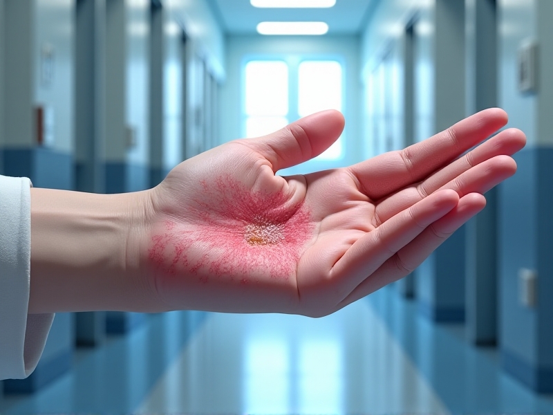 A detailed medical illustration showing the stages of frostbite on human skin, from initial redness to severe tissue damage. The image uses a clinical style with clear labels and contrasting colors to highlight the progression of the injury.